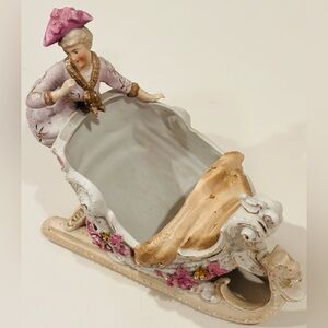 LRG Original Vintage Bisque Porcelain Lady Figure Vase Fine Art Antique Figurine